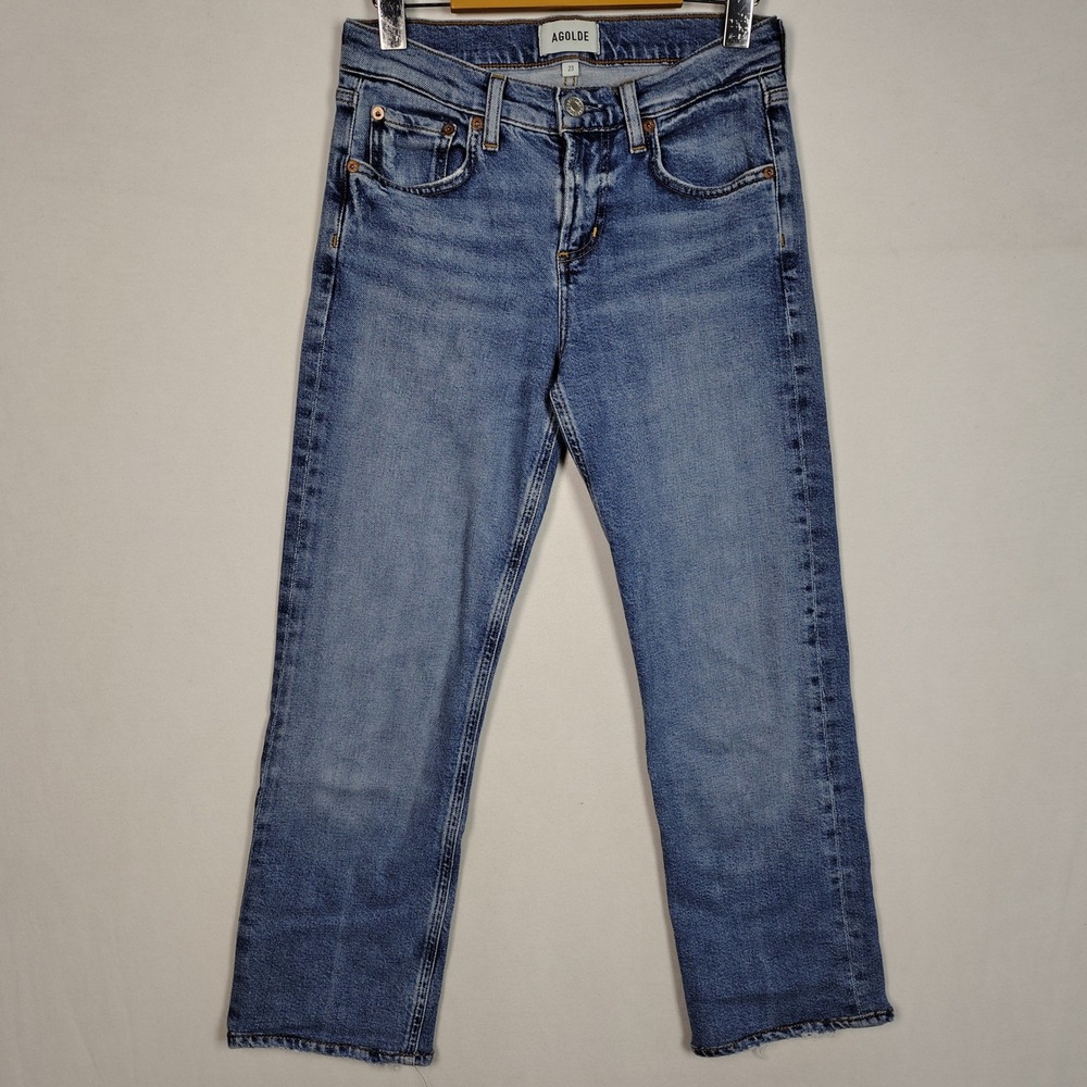 AGOLDE Low Rise Slim Jeans Size 23 Medium Wash Blue Straight Leg A263B-1858